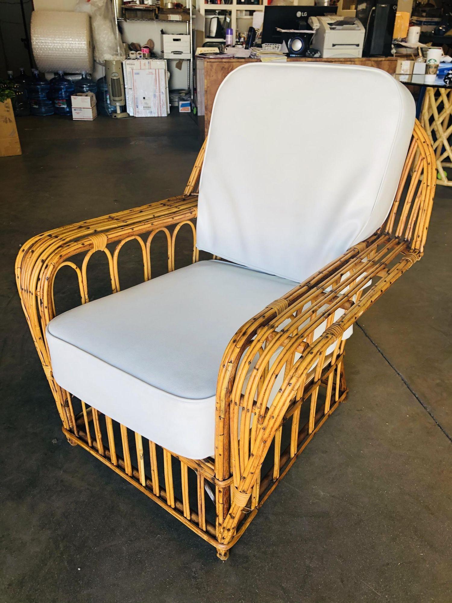 American Restored Stick Reed Rattan Cathedral Arm Lounge Chair with Cobra Back For Sale