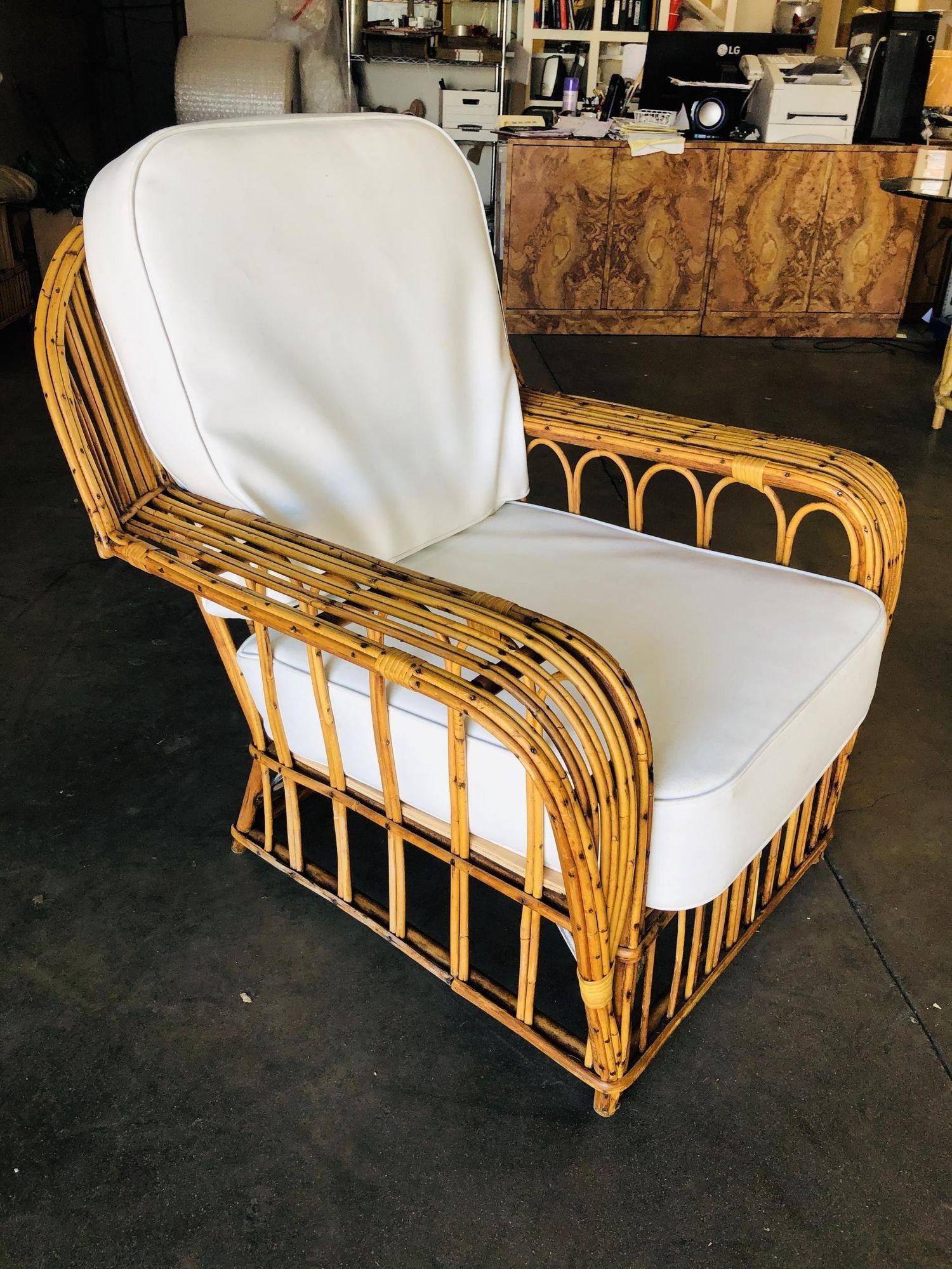 Restored Stick Reed Rattan Cathedral Arm Lounge Chair with Cobra Back For Sale 4