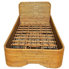 Restored Art Deco 15-Strand Stacked Rattan Twin Bed Frame Headboard, 2 Available
