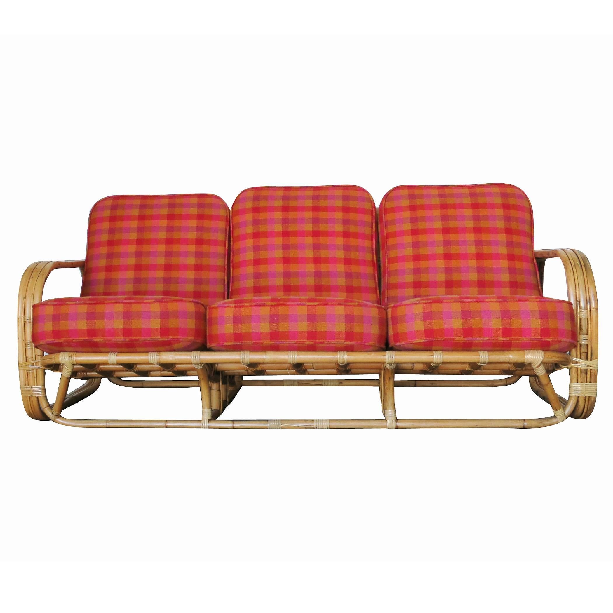 Mid-20th Century Restored Streamline Art Deco Rattan Living Room Set For Sale