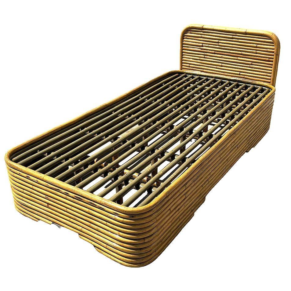 Restaurierte Streamline Art Deco gestapelt Rattan Einzelgröße Bettgestell & Kopfteil (amerikanisch) im Angebot