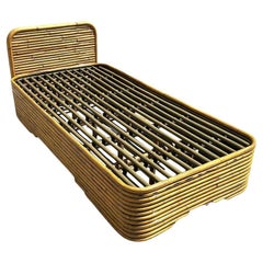 Restaurierte Streamline Art Deco gestapelt Rattan Einzelgröße Bettgestell & Kopfteil
