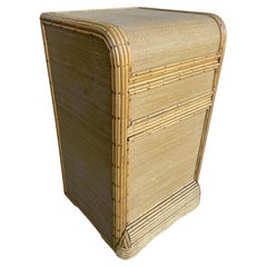 Restored Streamline Grass Mat Covered Reed Rattan Bedside Table