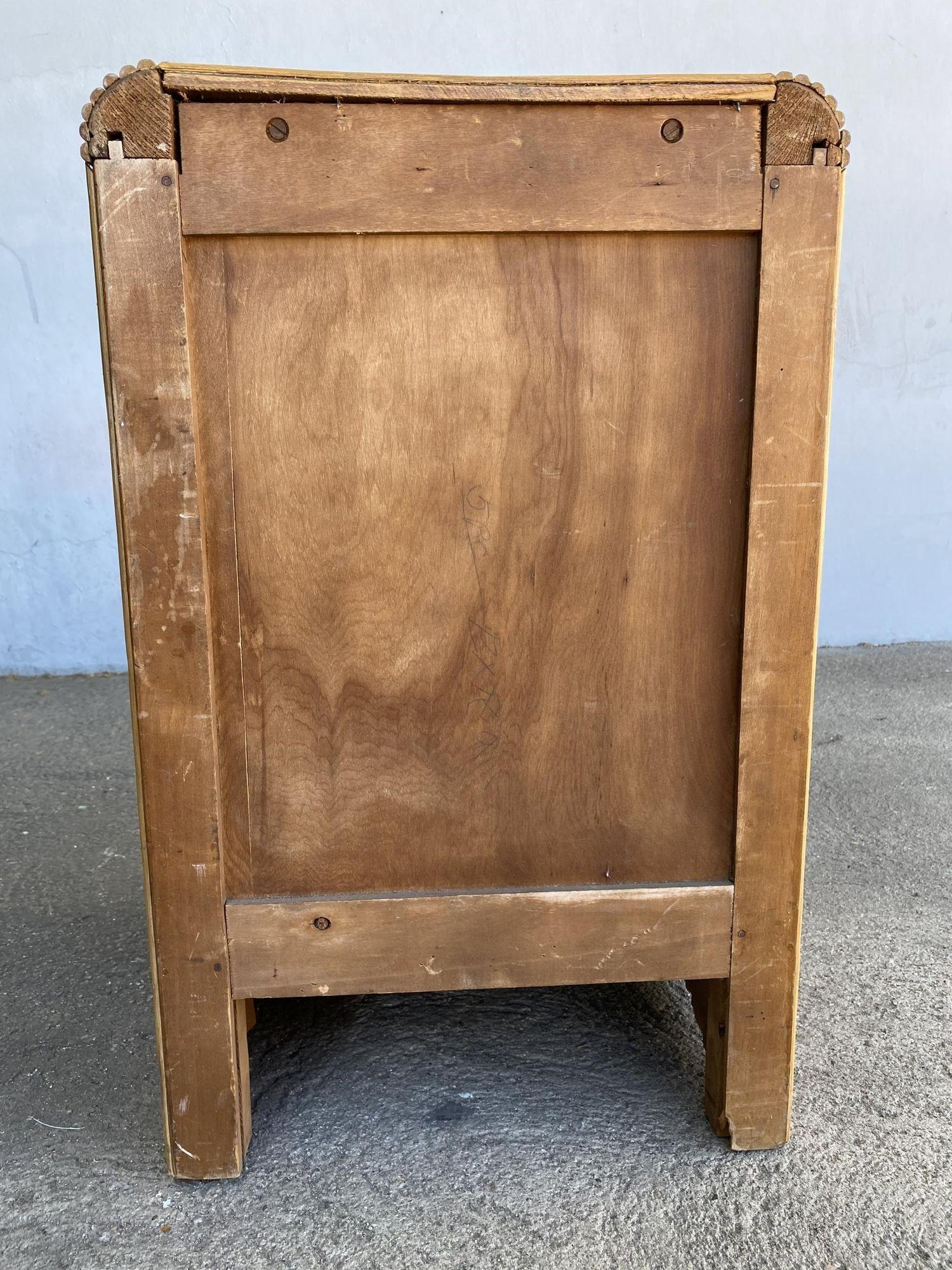 Restored Streamline Stick Reed Rattan Side Table with Grass Mat Coverings For Sale 1