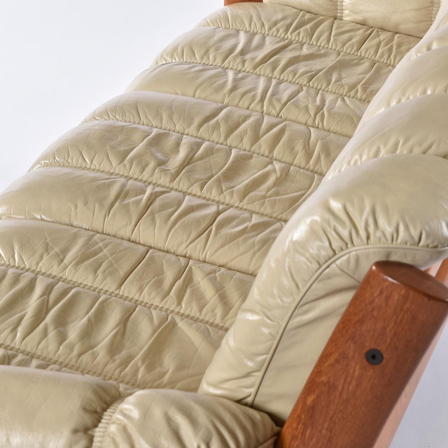 Restored Stressless Ekornes Montana Solid Teak Sofa in Ivory Leather 1