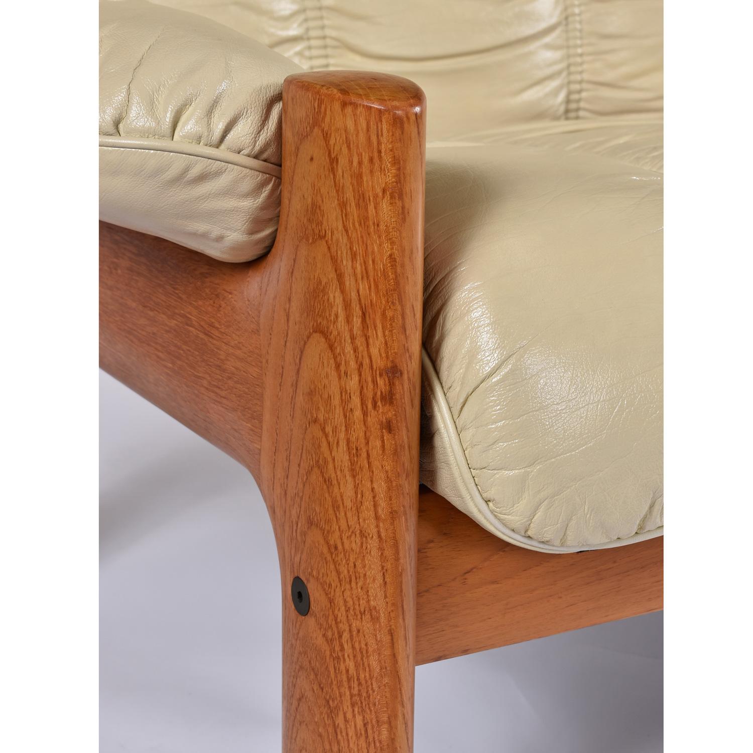 Restored Stressless Ekornes Montana Solid Teak Sofa in Ivory Leather 2
