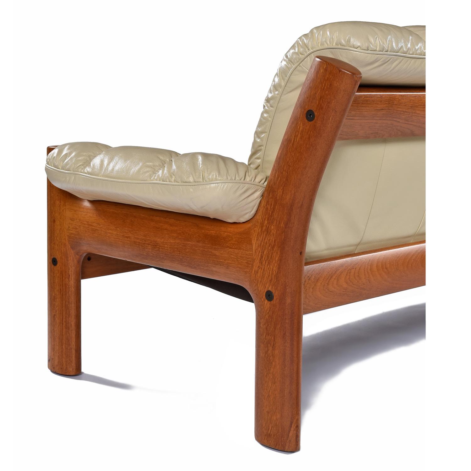 Mid-Century Modern Restored Stressless Ekornes Montana Solid Teak Sofa in Ivory Leather
