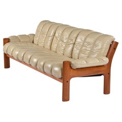 Restored Stressless Ekornes Montana Solid Teak Sofa in Ivory Leather