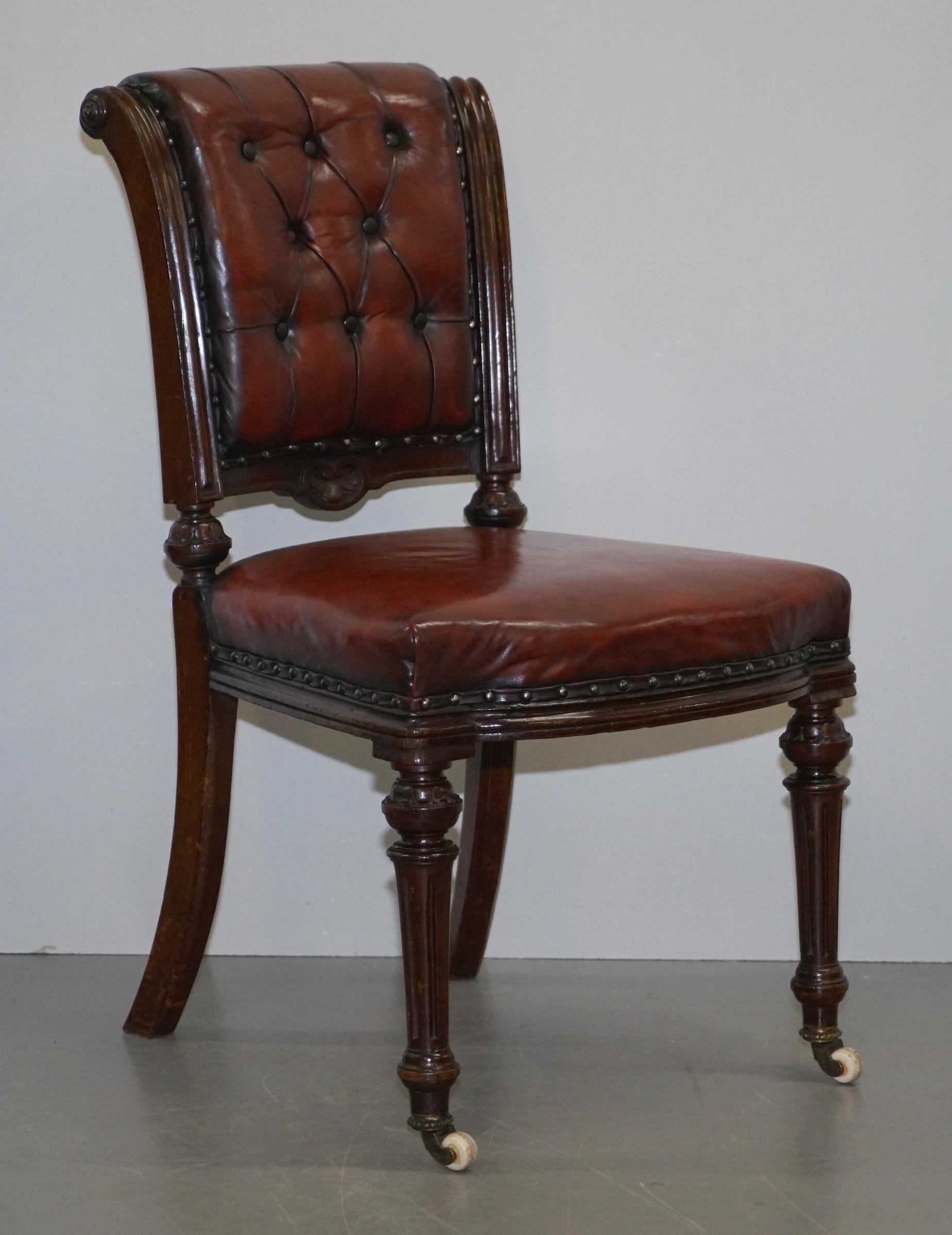 Restored Suite of Six Antque Victorian Chesterfield Brown Leather Dining Chairs 5