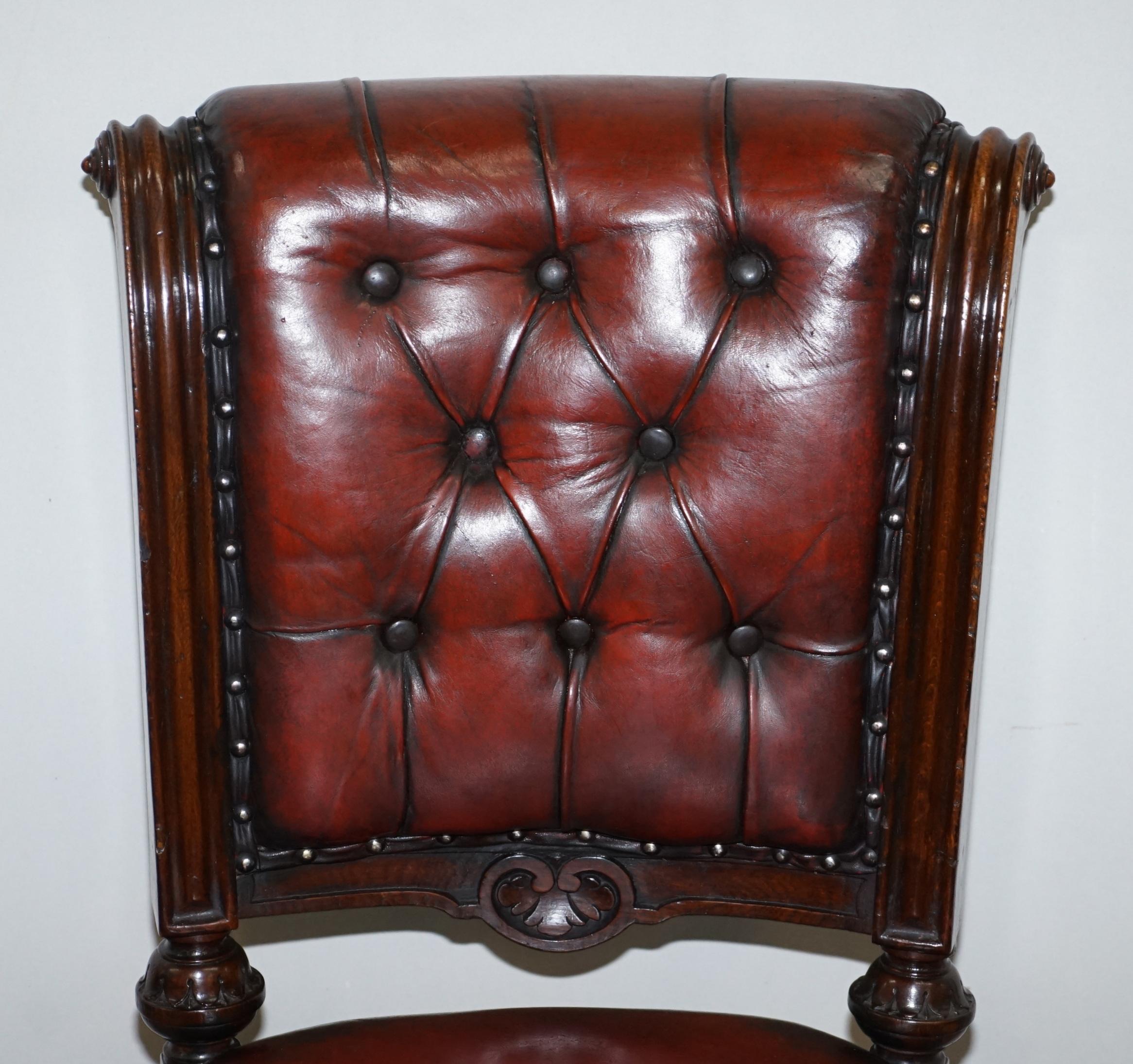 Restored Suite of Six Antque Victorian Chesterfield Brown Leather Dining Chairs 7