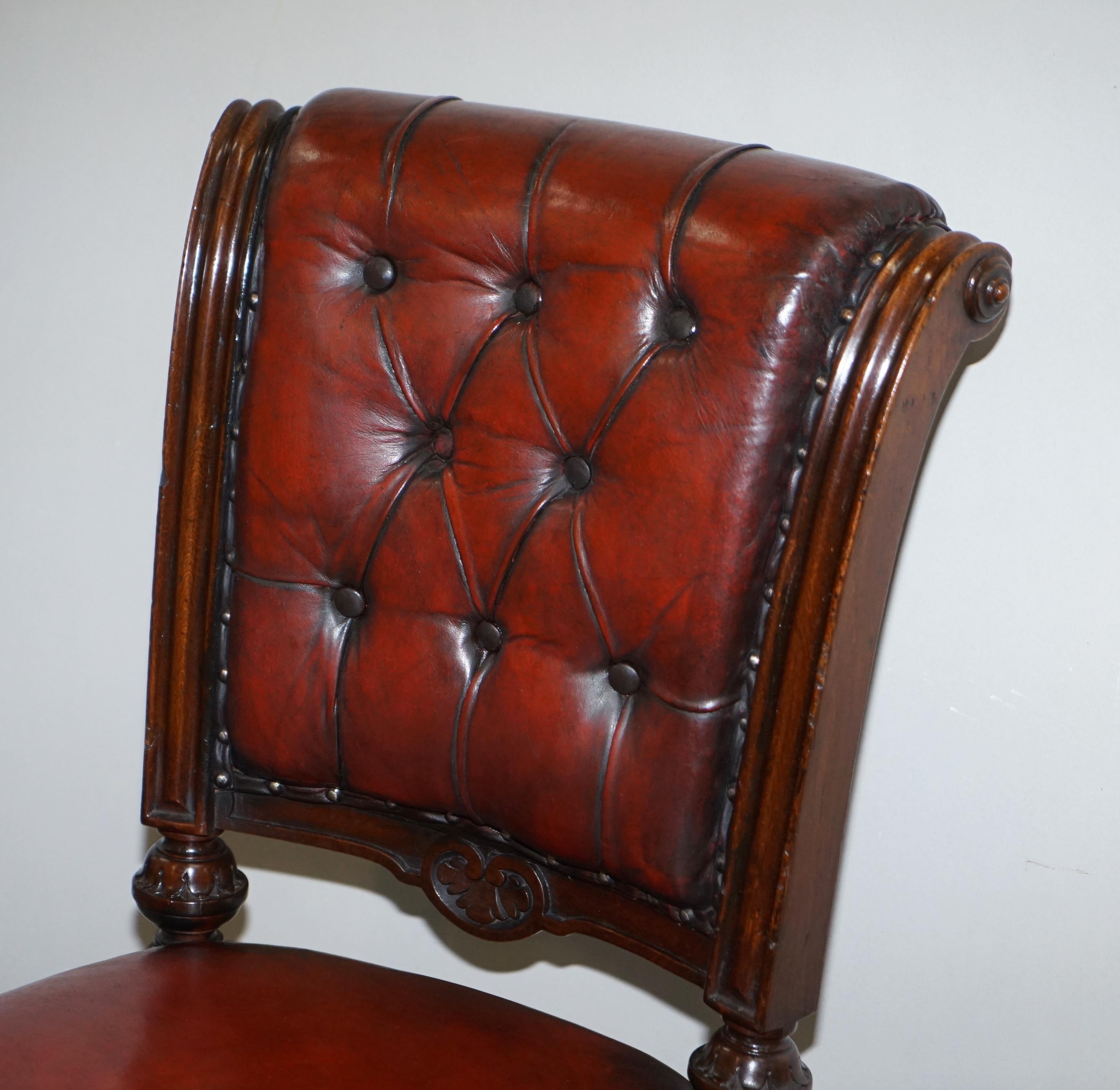 Restored Suite of Six Antque Victorian Chesterfield Brown Leather Dining Chairs 9