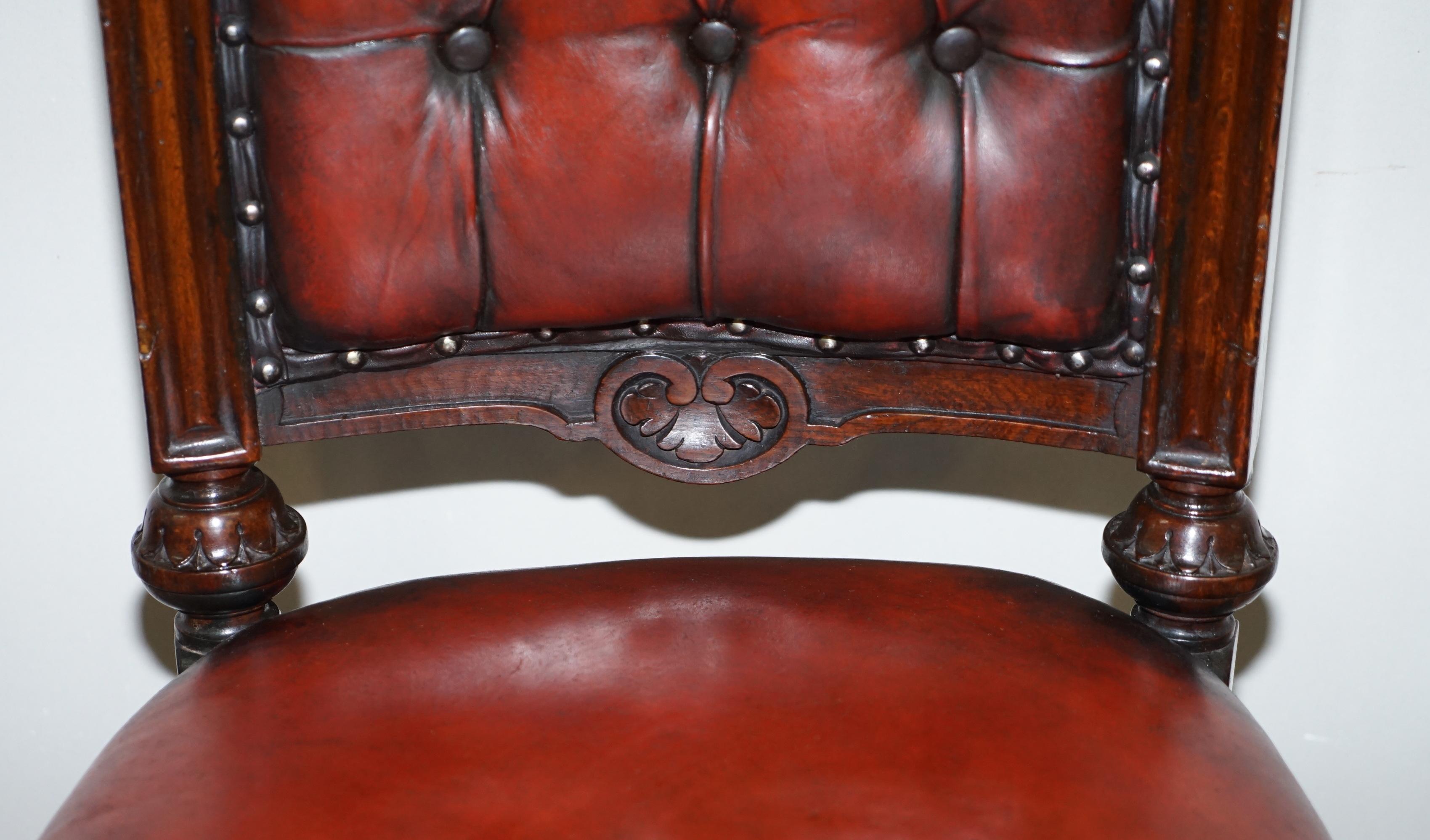 Restored Suite of Six Antque Victorian Chesterfield Brown Leather Dining Chairs 9