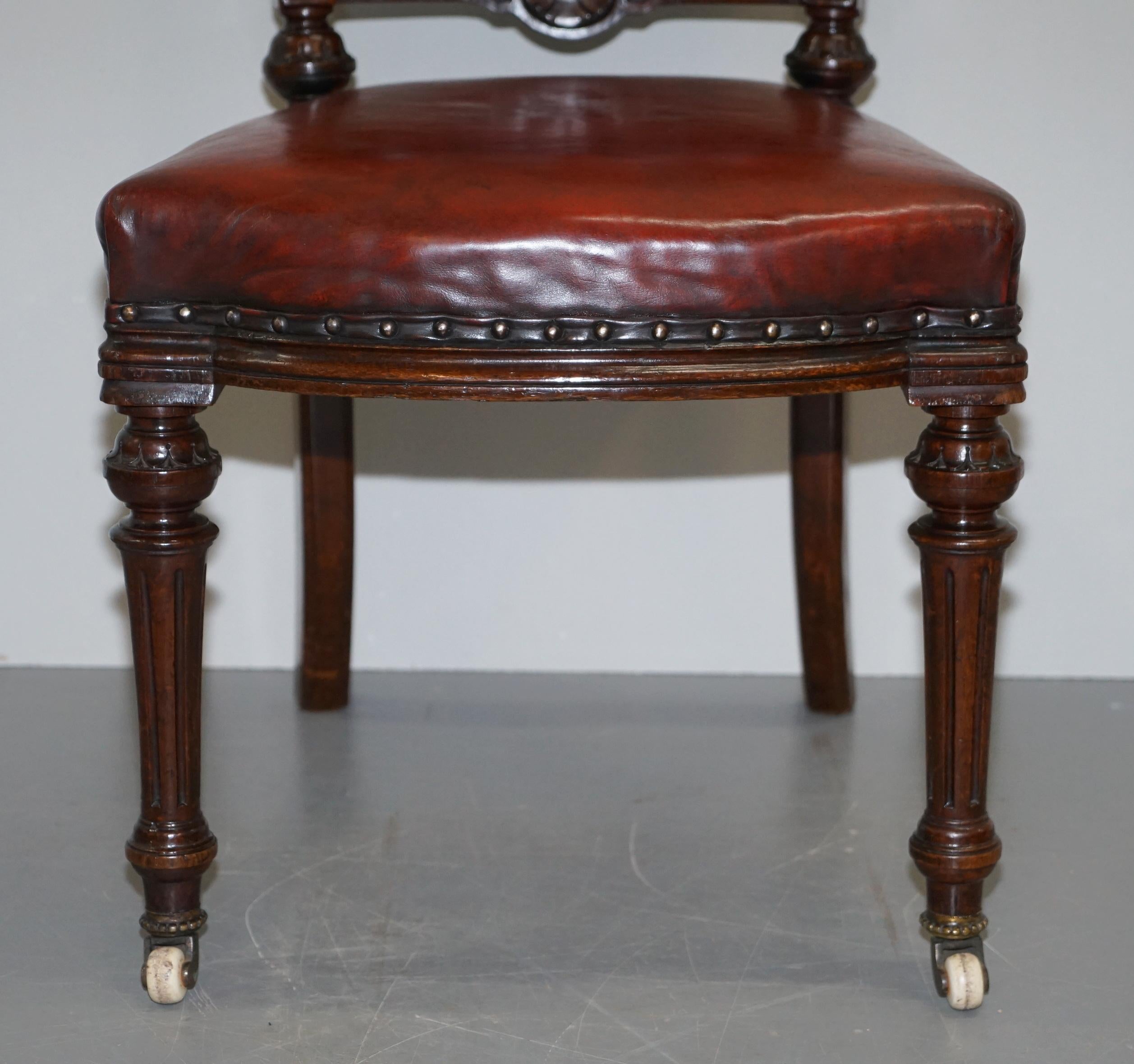 Restored Suite of Six Antque Victorian Chesterfield Brown Leather Dining Chairs 11