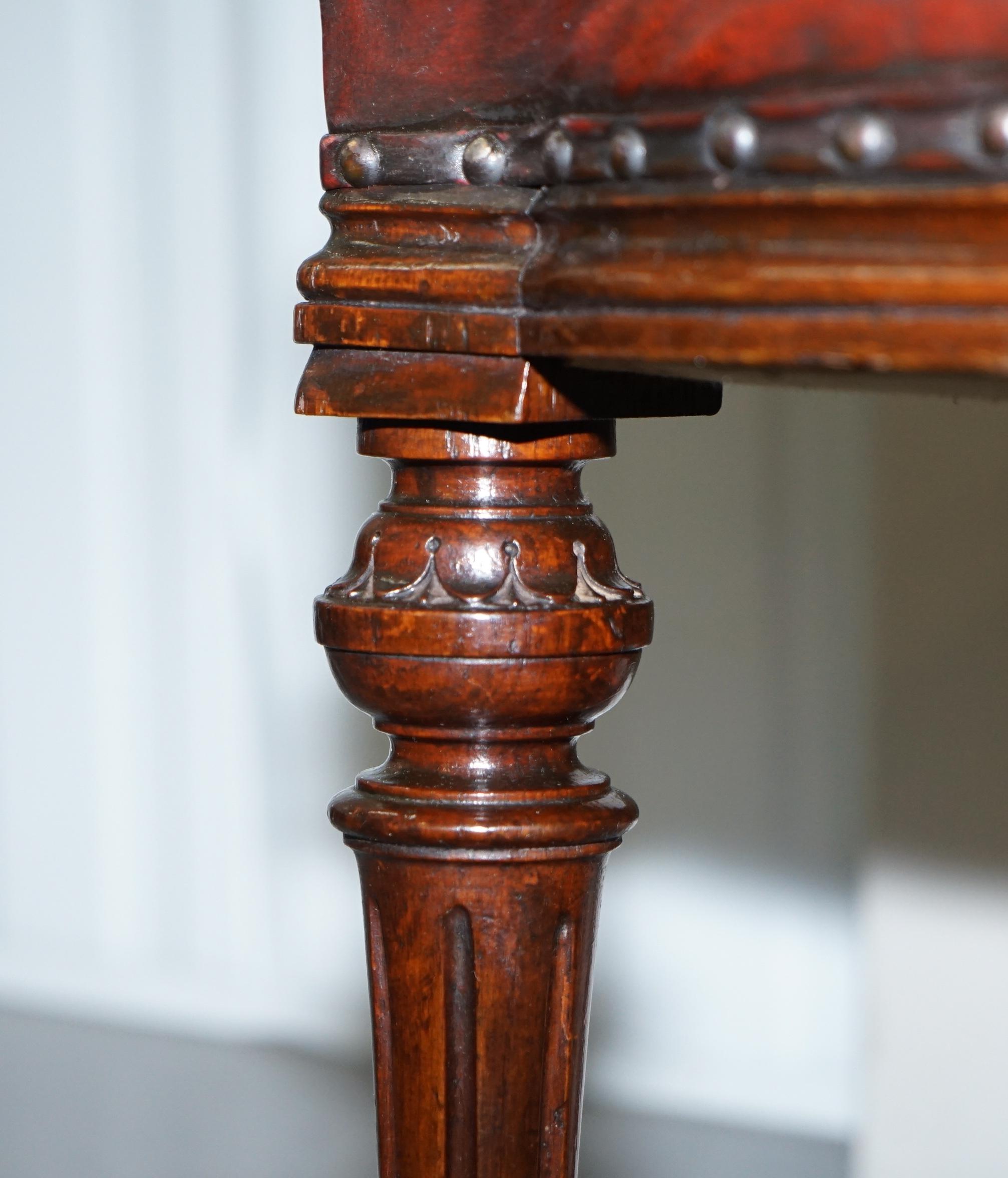 Restored Suite of Six Antque Victorian Chesterfield Brown Leather Dining Chairs 14