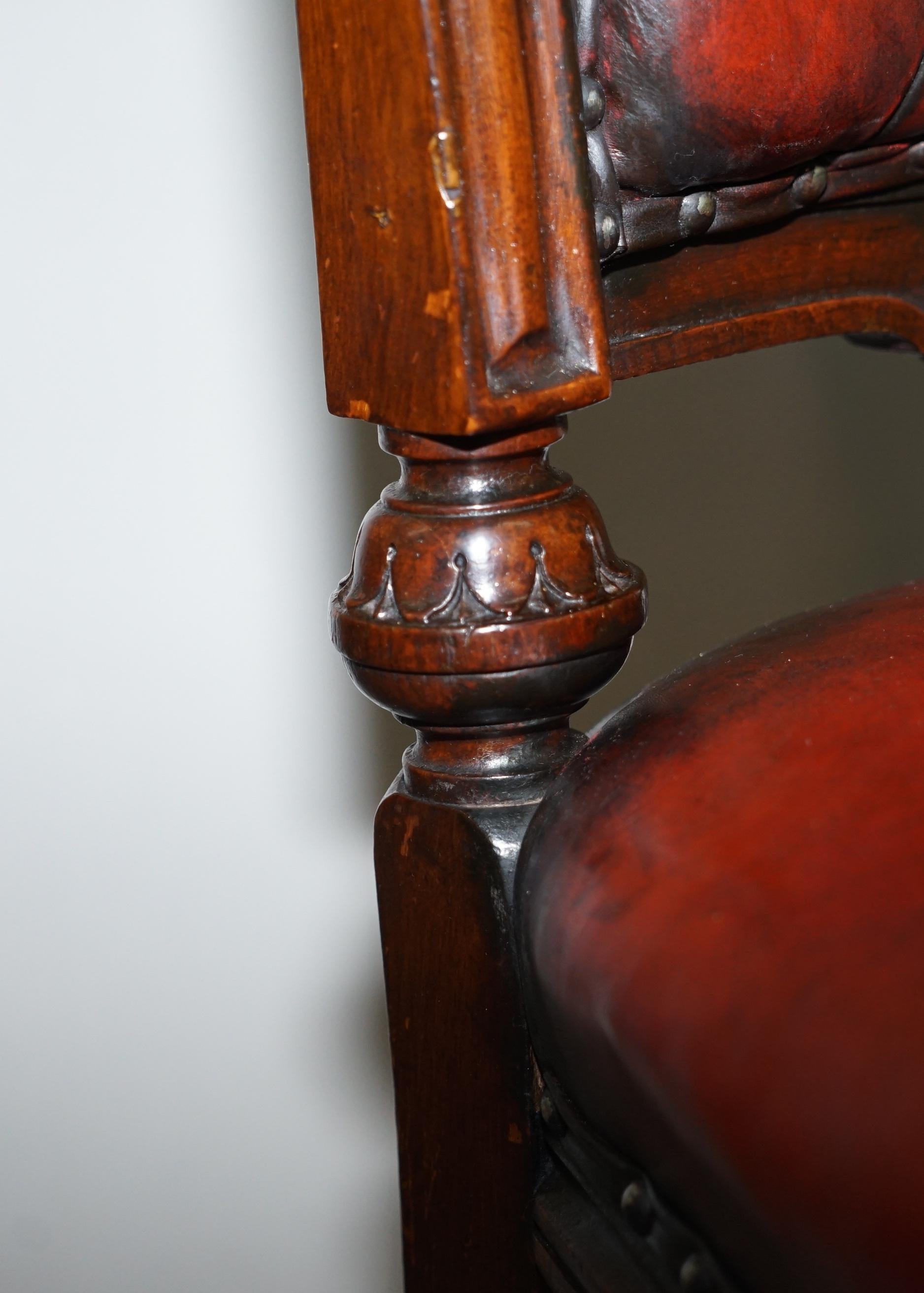 Hand-Crafted Restored Suite of Six Antque Victorian Chesterfield Brown Leather Dining Chairs