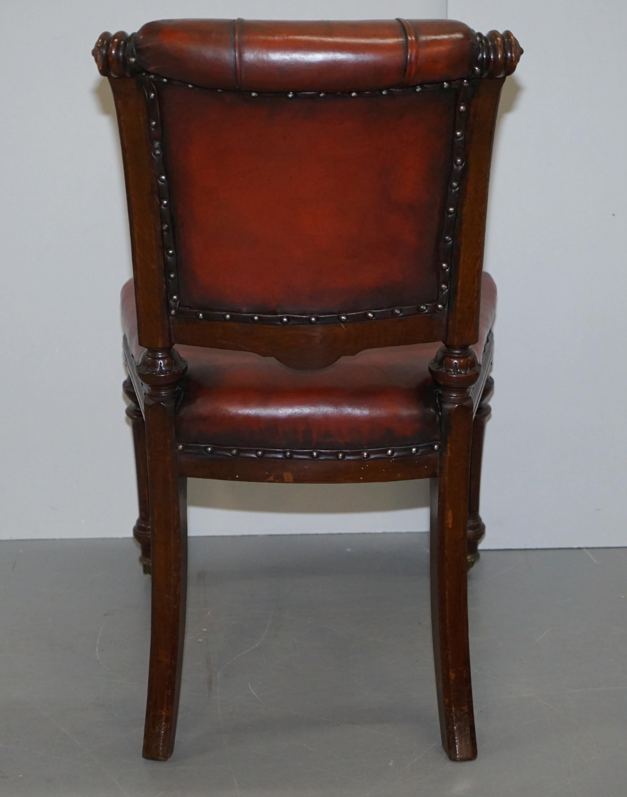 Restored Suite of Six Antque Victorian Chesterfield Brown Leather Dining Chairs 1