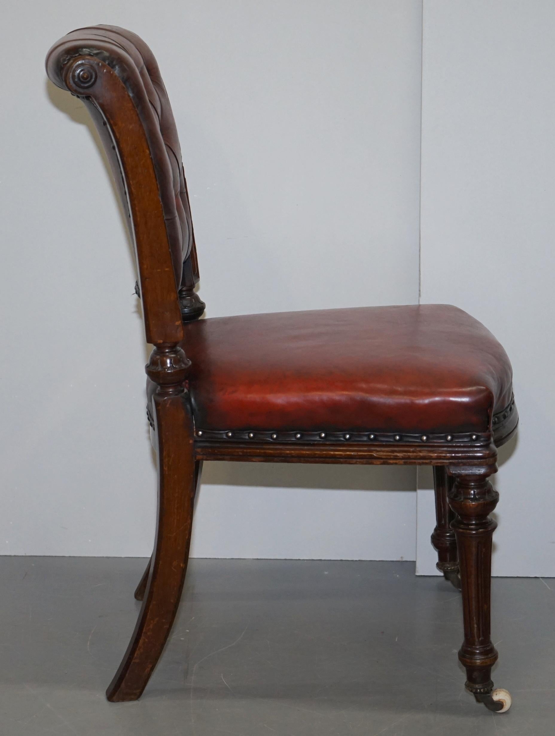 Restored Suite of Six Antque Victorian Chesterfield Brown Leather Dining Chairs 3