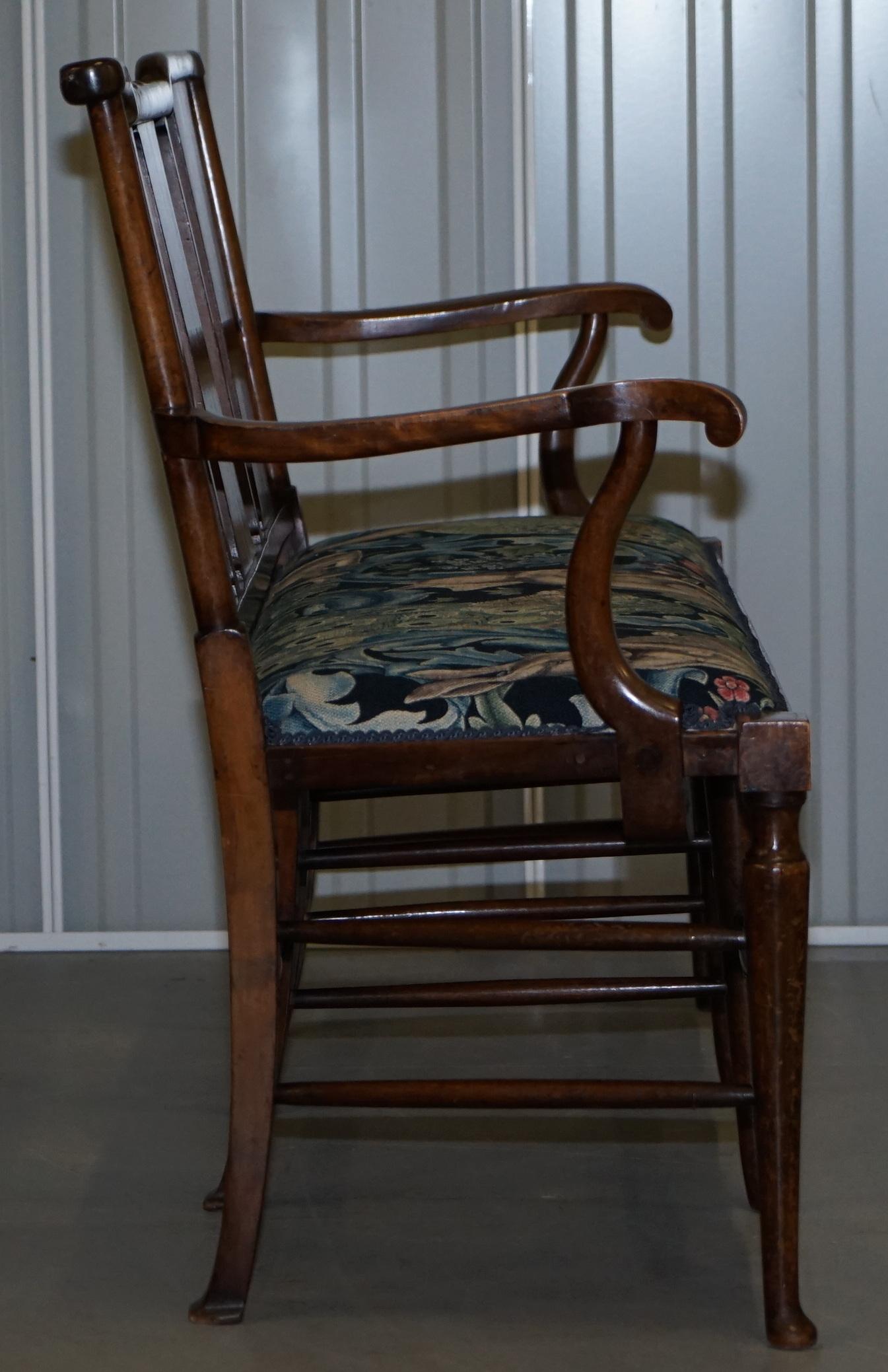 Restored Suite of William Morris Richard Norman Shaw Tabard Bench & Armchairs For Sale 11