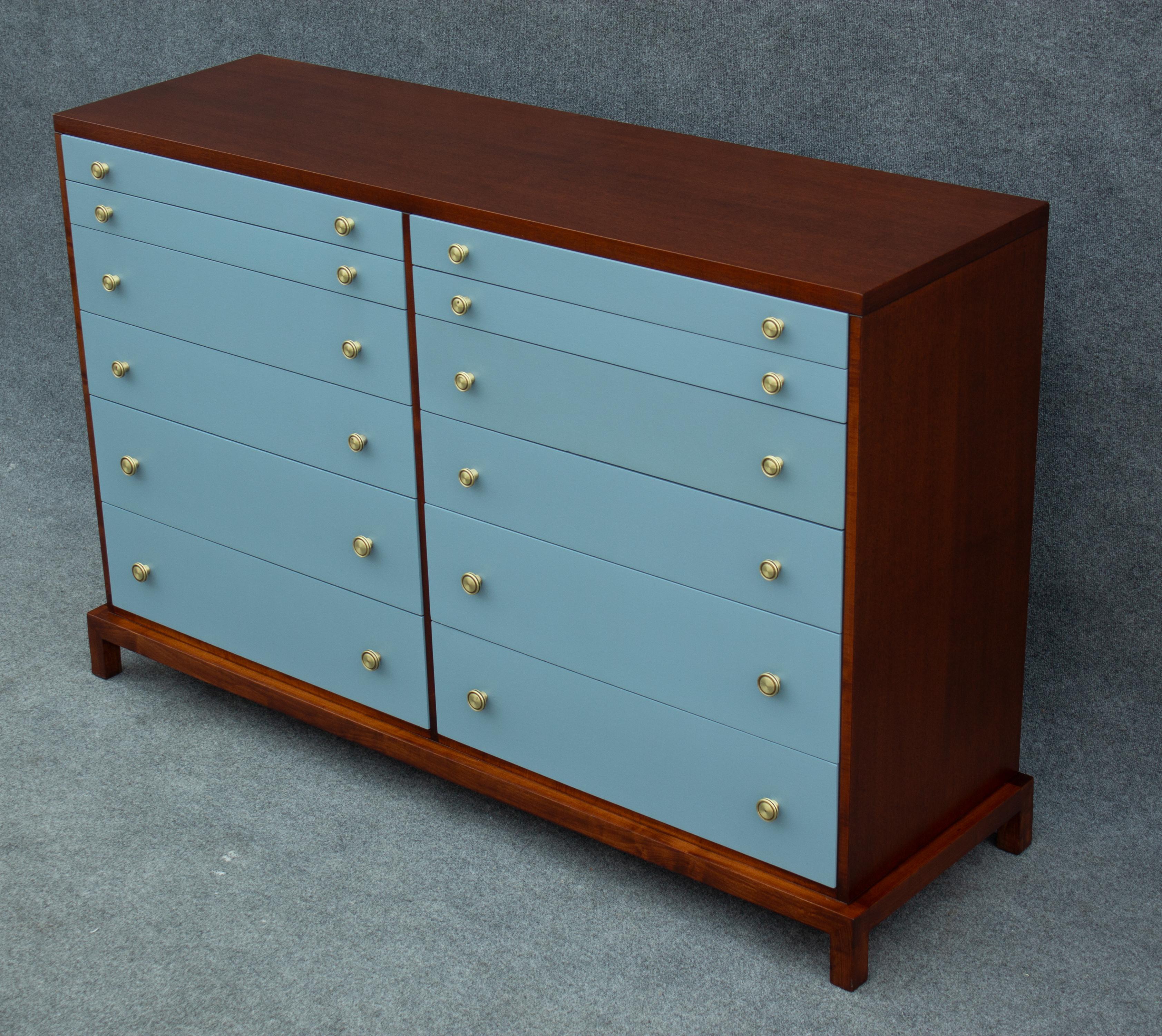 Mid-20th Century Restored T. H. Robsjohn-Gibbings for Widdicomb 12-Drawer Dresser Blue/Mahogany For Sale
