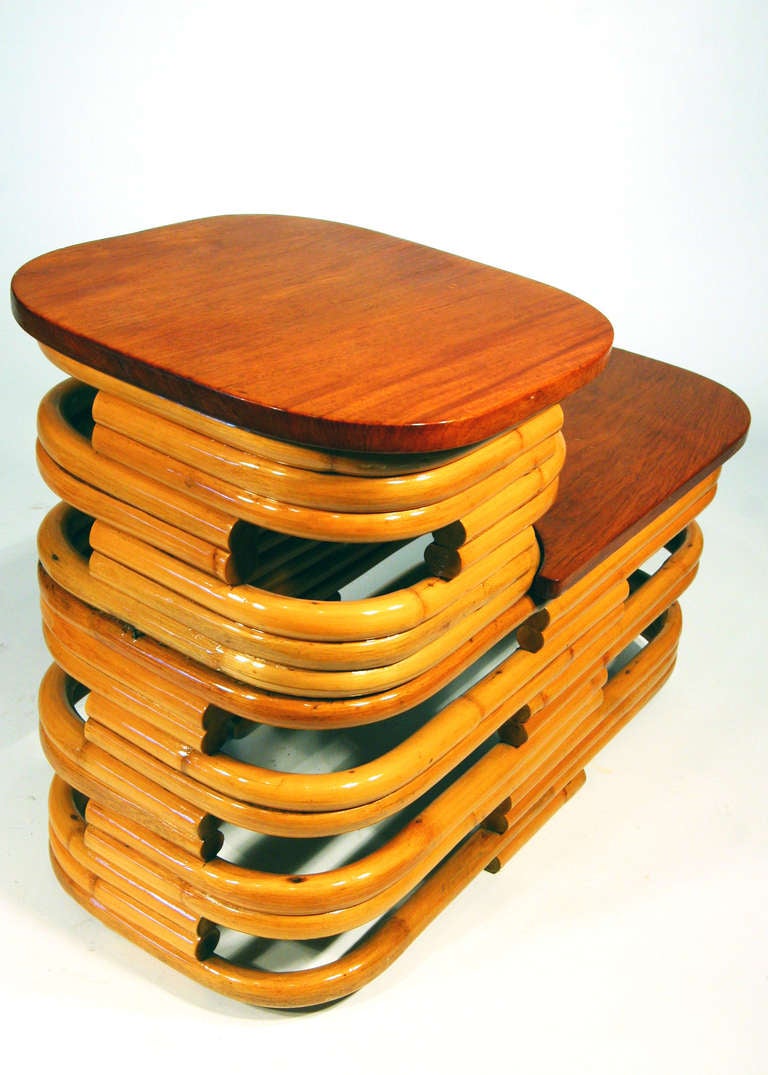 Restored Table Side, Stacked Rattan Two-Tier with Mahogany Top For Sale ...