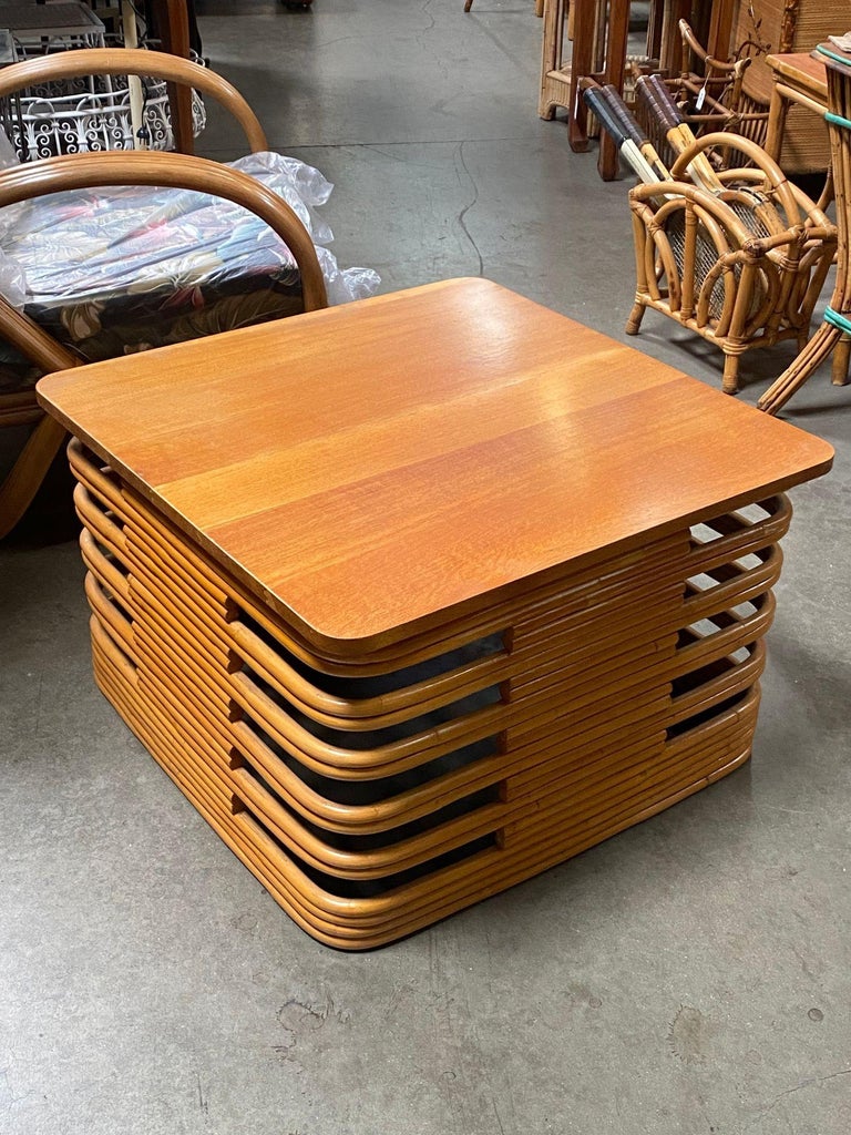Restored Tall Stacked Rattan Coffee Table with Mahogany Top For Sale at ...