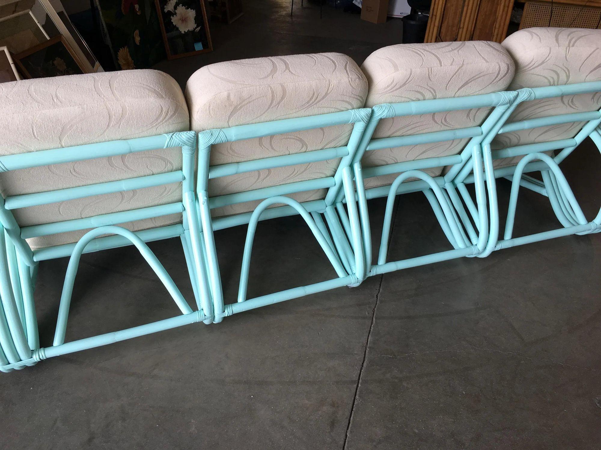 Restored Teal 3/4 Reverse Pretzel 4-Seater Rattan Sectional Sofa 1