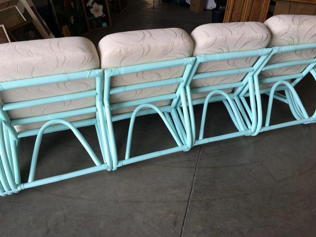 Restored Teal 3/4 Pretzel Rattan 4-Seater Sectional Sofa For Sale 2