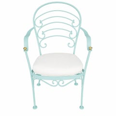Restored Teal "Ribcage" Patio/Outdoor Lounge Chair W/ Brass by Woodard, Set of 2