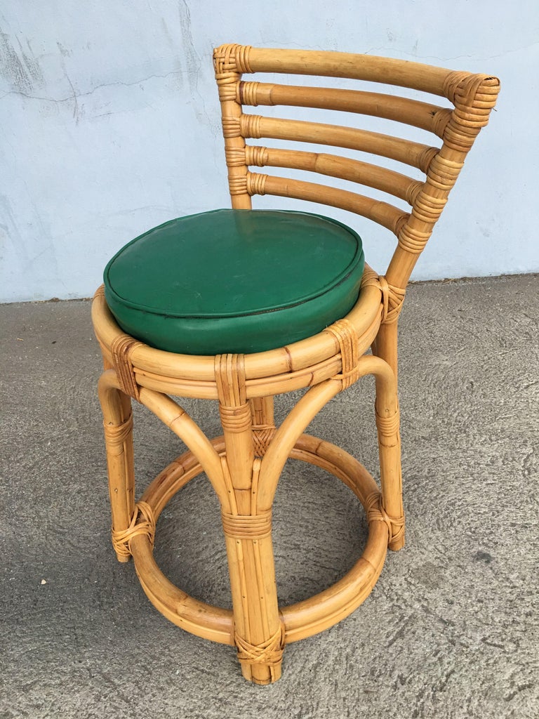 Restored ThreeStand Rattan Vanity Stool with FiveStrand Back at