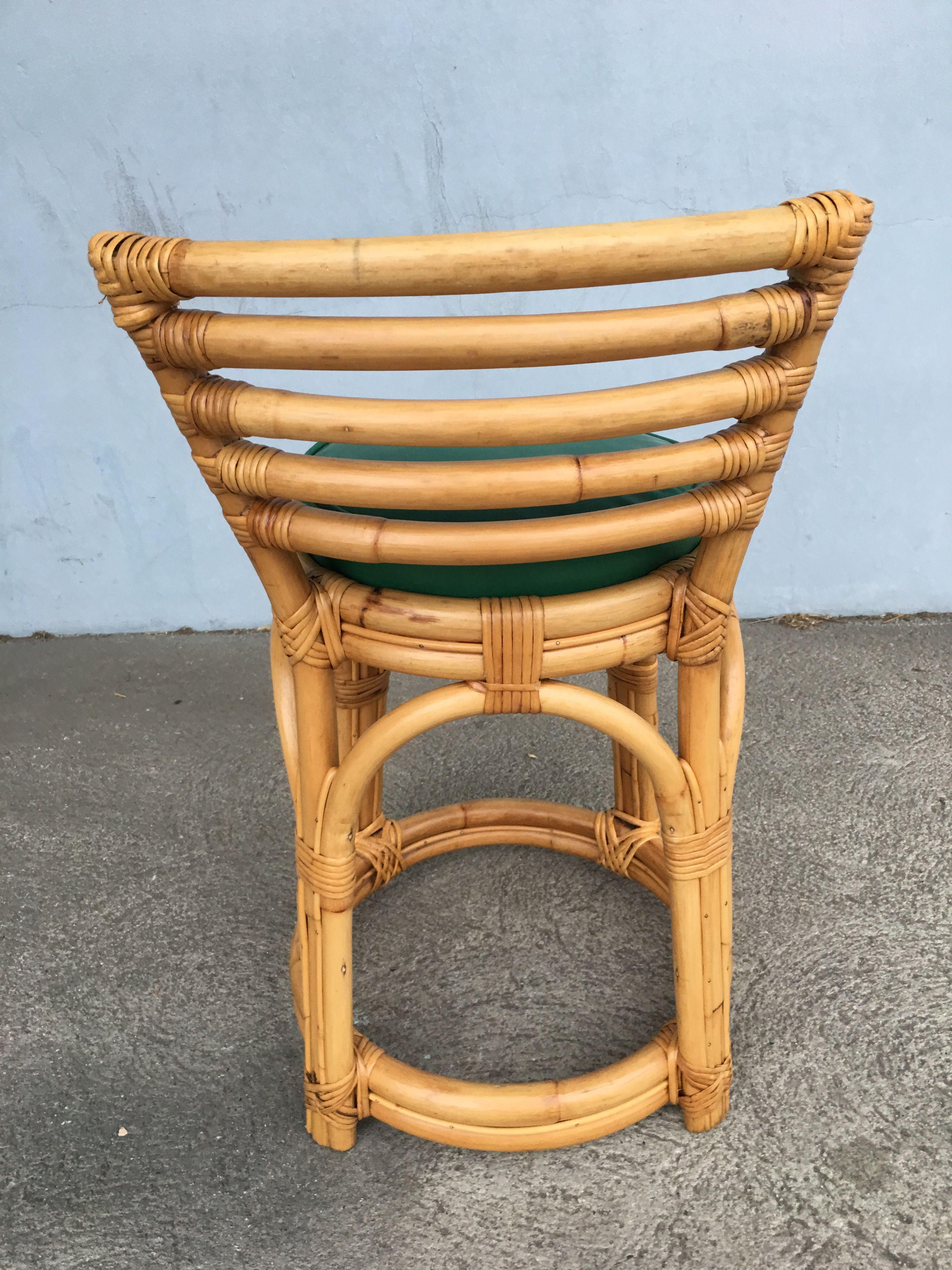 American Restored Three-Stand Rattan Vanity Stool with Five-Strand Back