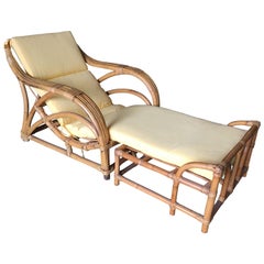 Restored Three-Strand "1940s Transition" Rattan Lounge with Ottoman