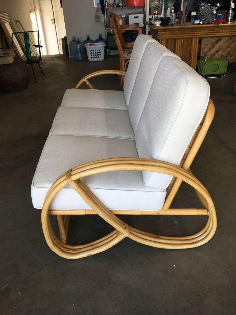 Restored Three-strand 3/4 Pretzel Arm Rattan 3-Seater Sofa In Excellent Condition For Sale In Van Nuys, CA