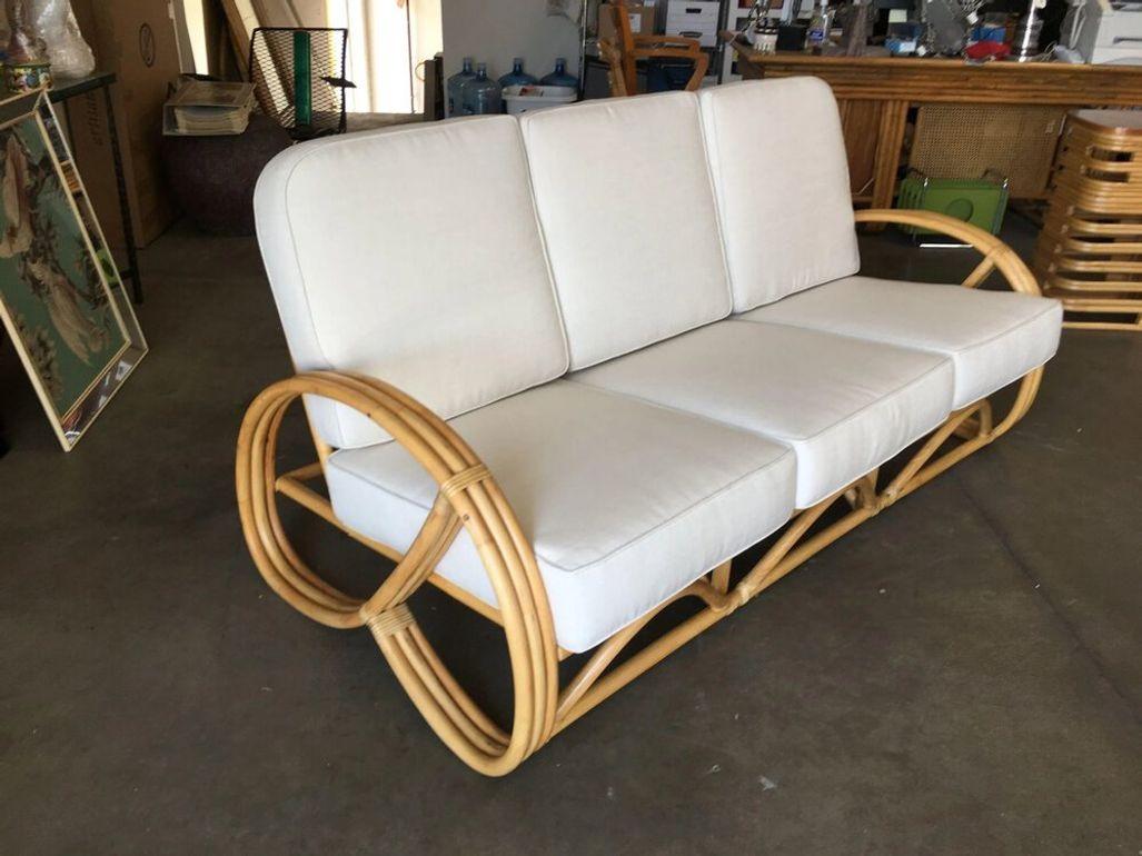 Restored Three-strand 3/4 Pretzel Arm Rattan 3-Seater Sofa For Sale 3