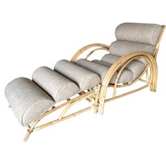 Restored 1938 Three-Strand "Double-Loop" Rattan Chaise Lounge w/ Ottoman