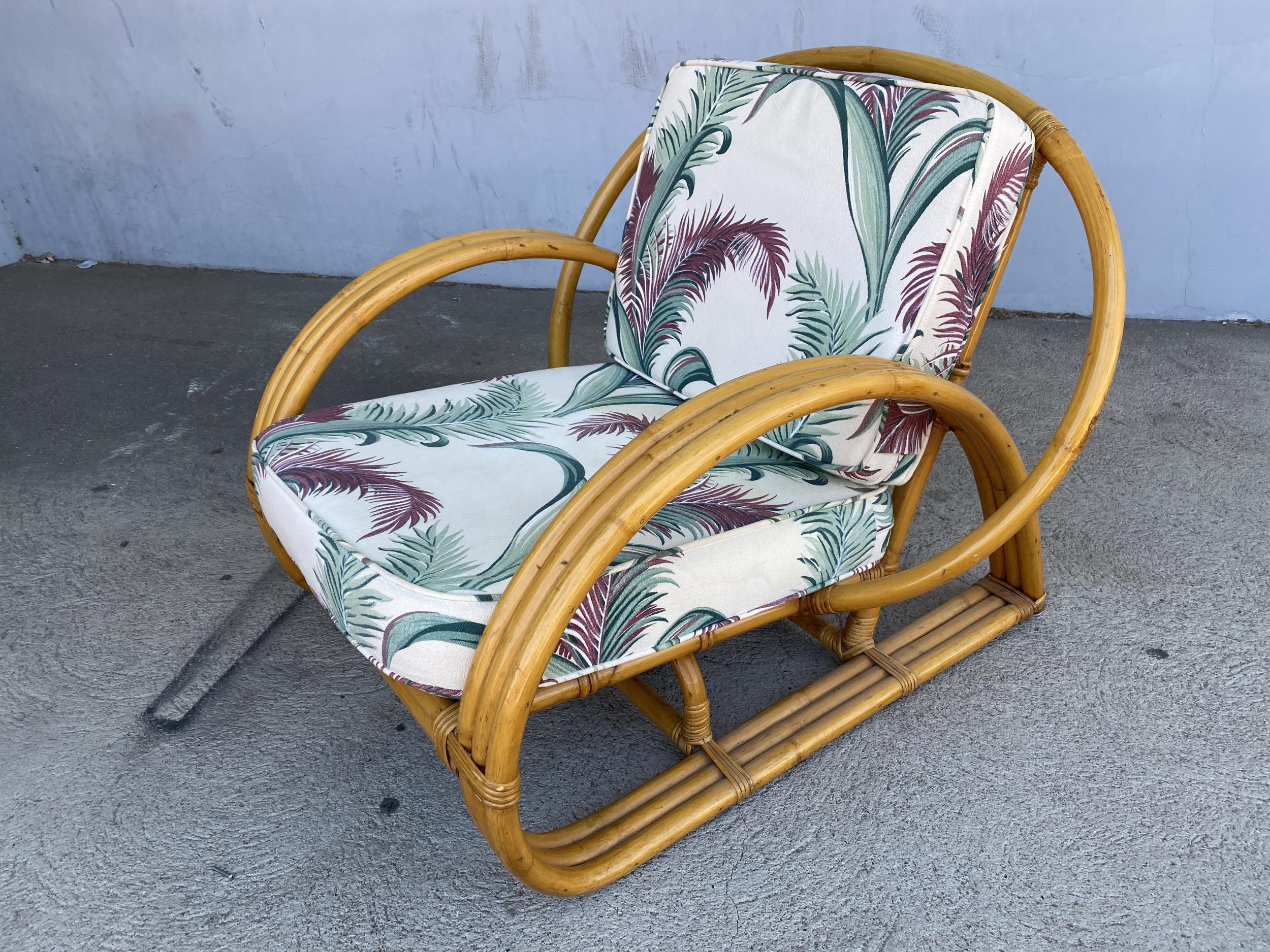 American Restored Three-Strand Half Moon Cobra Back Lounge Chair with Ottoman