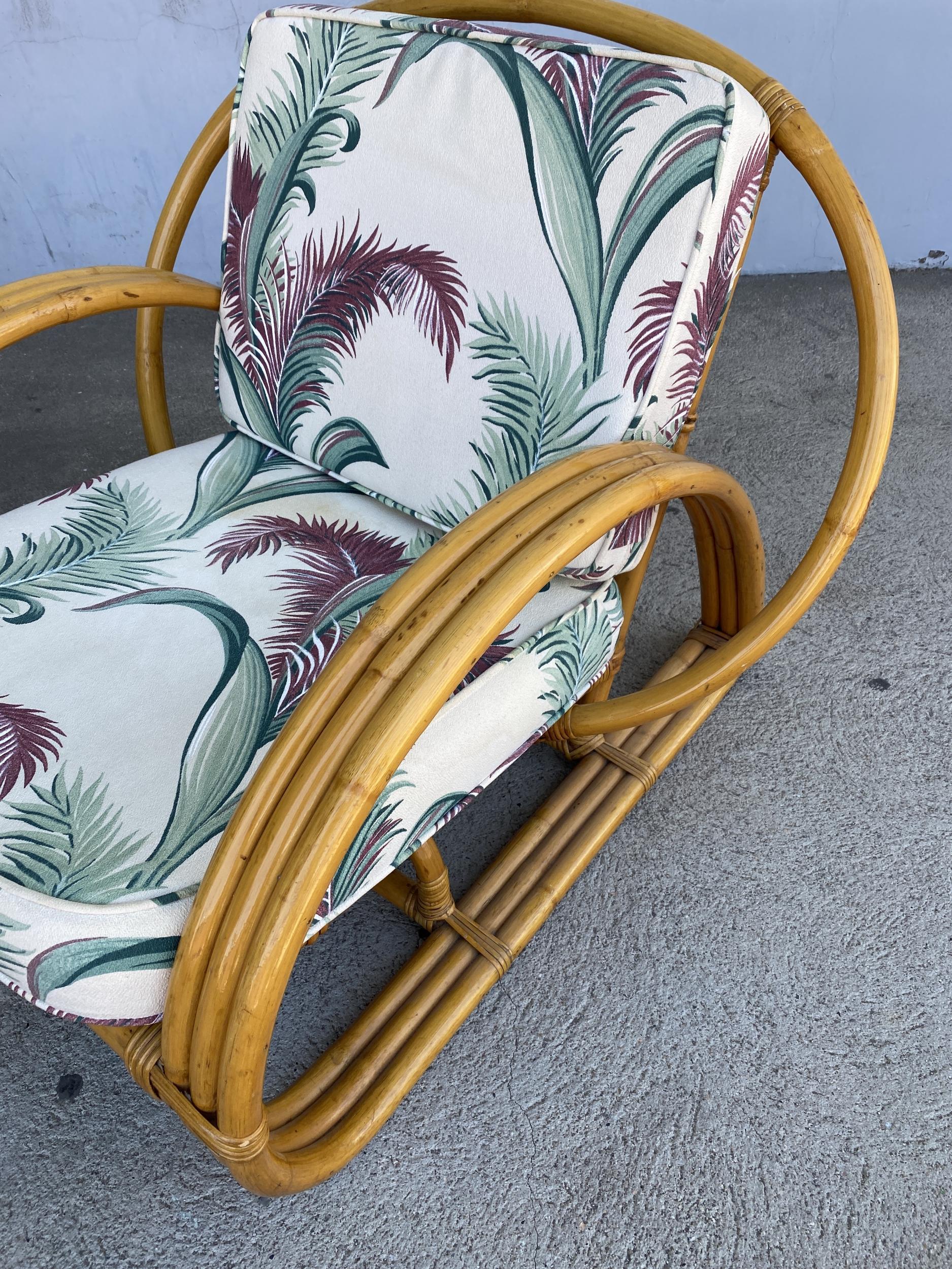 Restored Three-Strand Half Moon Cobra Back Lounge Chair with Ottoman In Excellent Condition In Van Nuys, CA
