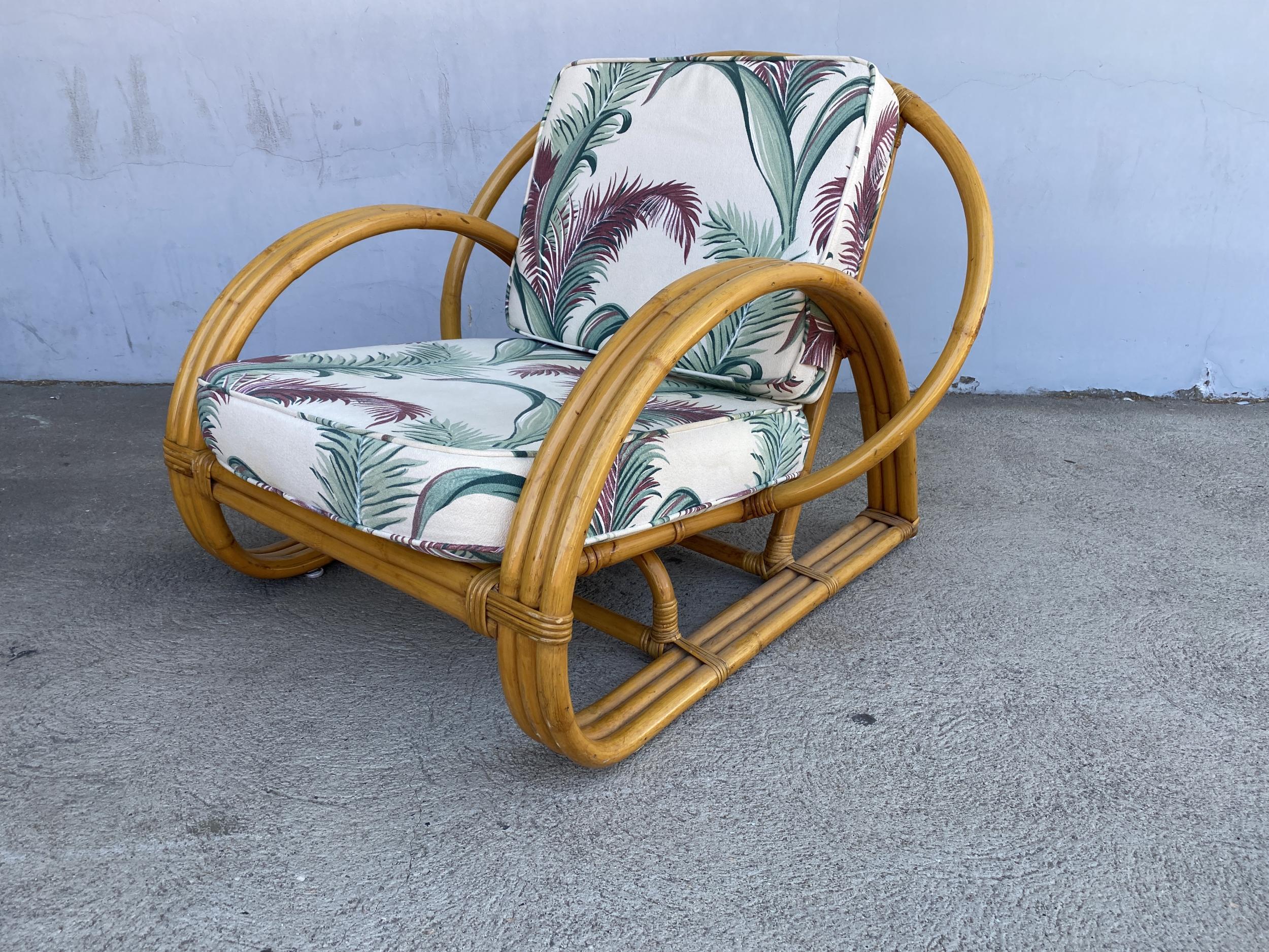 Mid-20th Century Restored Three-Strand Half Moon Cobra Back Lounge Chair with Ottoman