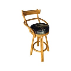 Restored Three Strand Rattan Bar Stool with Arch Armrests and Legs