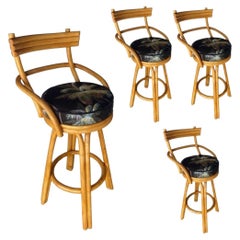 Restored Three Strand Rattan Bar Stool with Arch Armrests and Legs