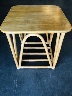Restored Three-Strand "Quad Arch" Rattan & Drink Table