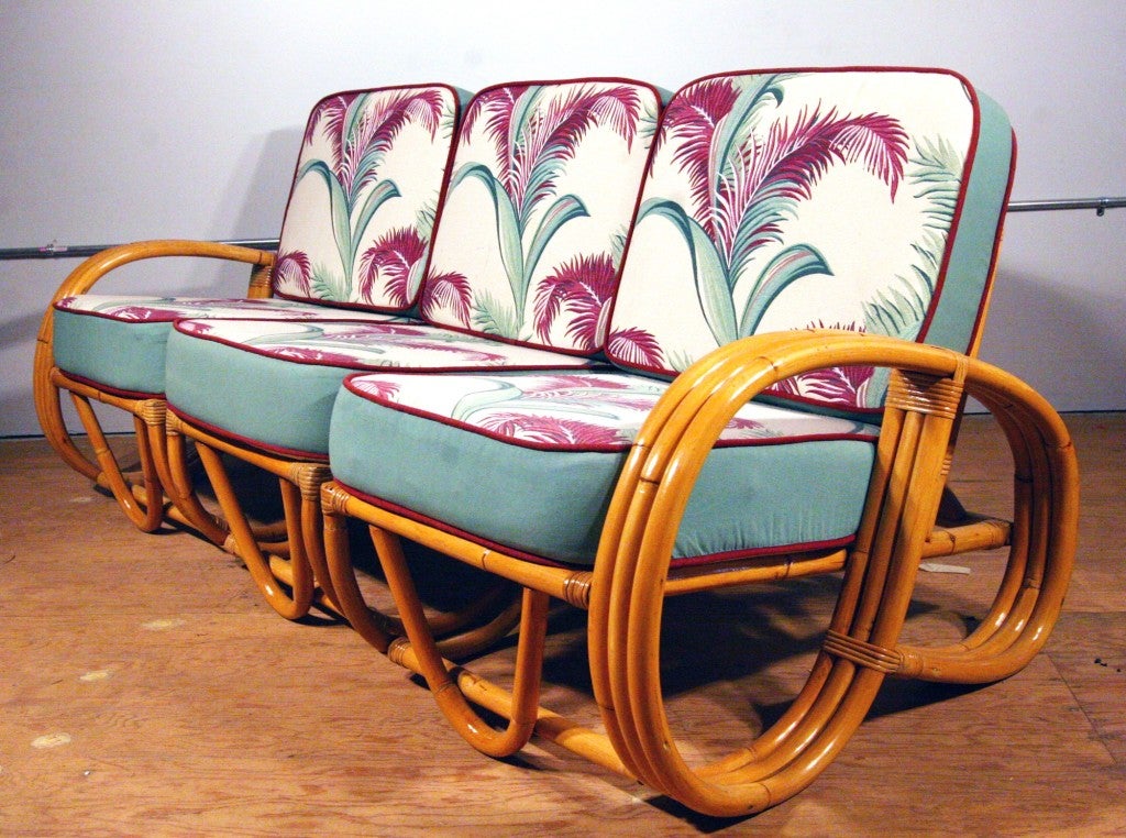 Mid-Century Modern Restored Three-Strand Reverse Pretzel Rattan Sofa