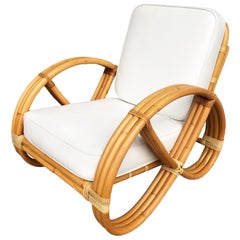 Restored Three-Strand Round Full Pretzel Rattan Lounge Chair