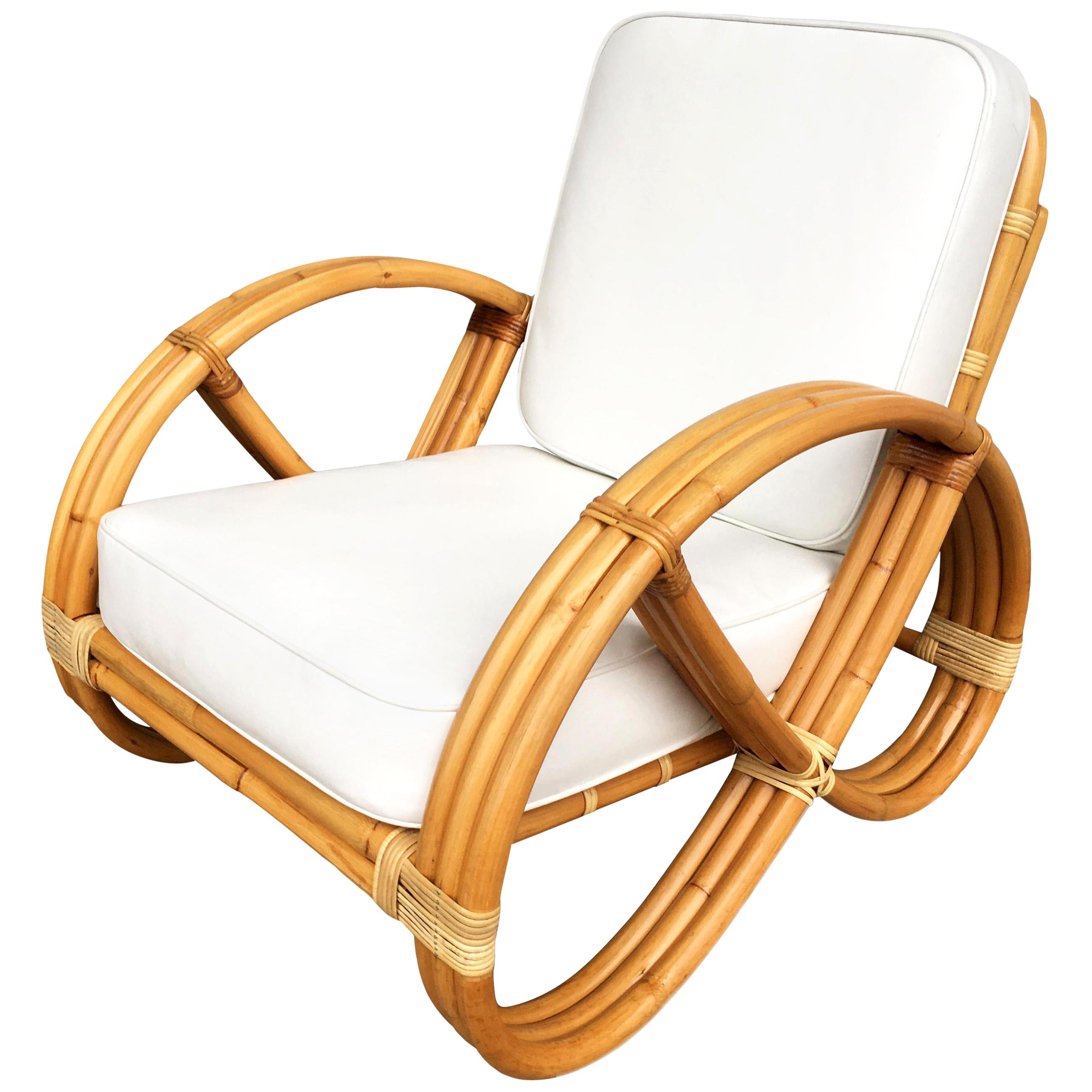Restored Three-Strand Round Full Pretzel Rattan Lounge Chair