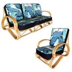 Restored Three-Strand "S-Arm" Rattan Living Room Set