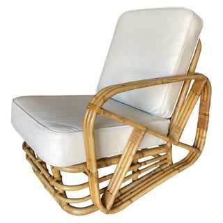 Restaurierter quadratischer Rattan-Loungesessel mit Brezel, Mid-Century