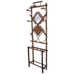 Restored Tiger Bamboo Coat Rack Hall Tree with Mirror, Aesthetic Movement