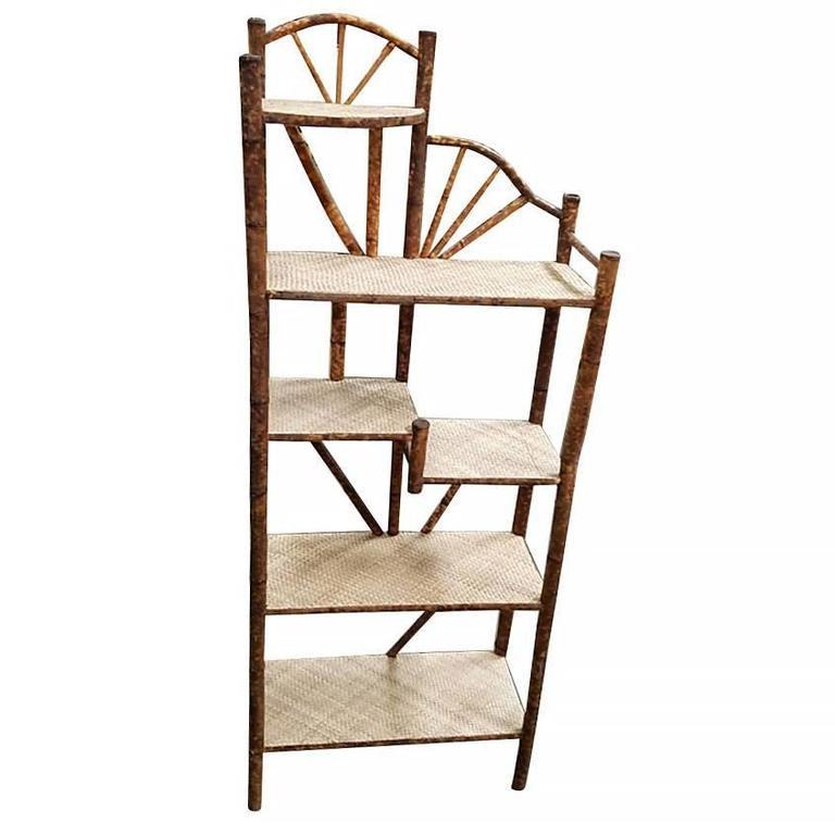 Late Victorian Restored Tiger Bamboo Five-Tier Shelf, Aesthetic Movement 