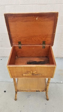 Restored Tiger Tortoise Bamboo Pedestal Side Table Storage Box