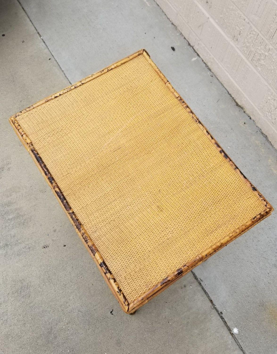 Restored Tiger Tortoise Bamboo Pedestal Side Table Storage Box For Sale 1