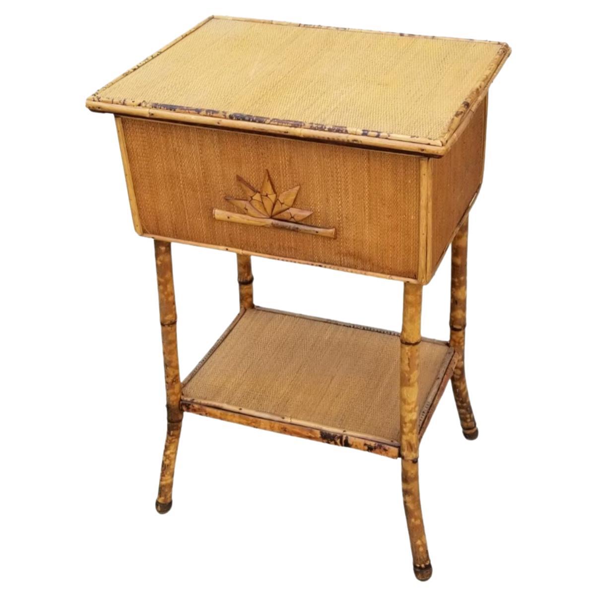 Restored Tiger Tortoise Bamboo Pedestal Side Table Storage Box For Sale